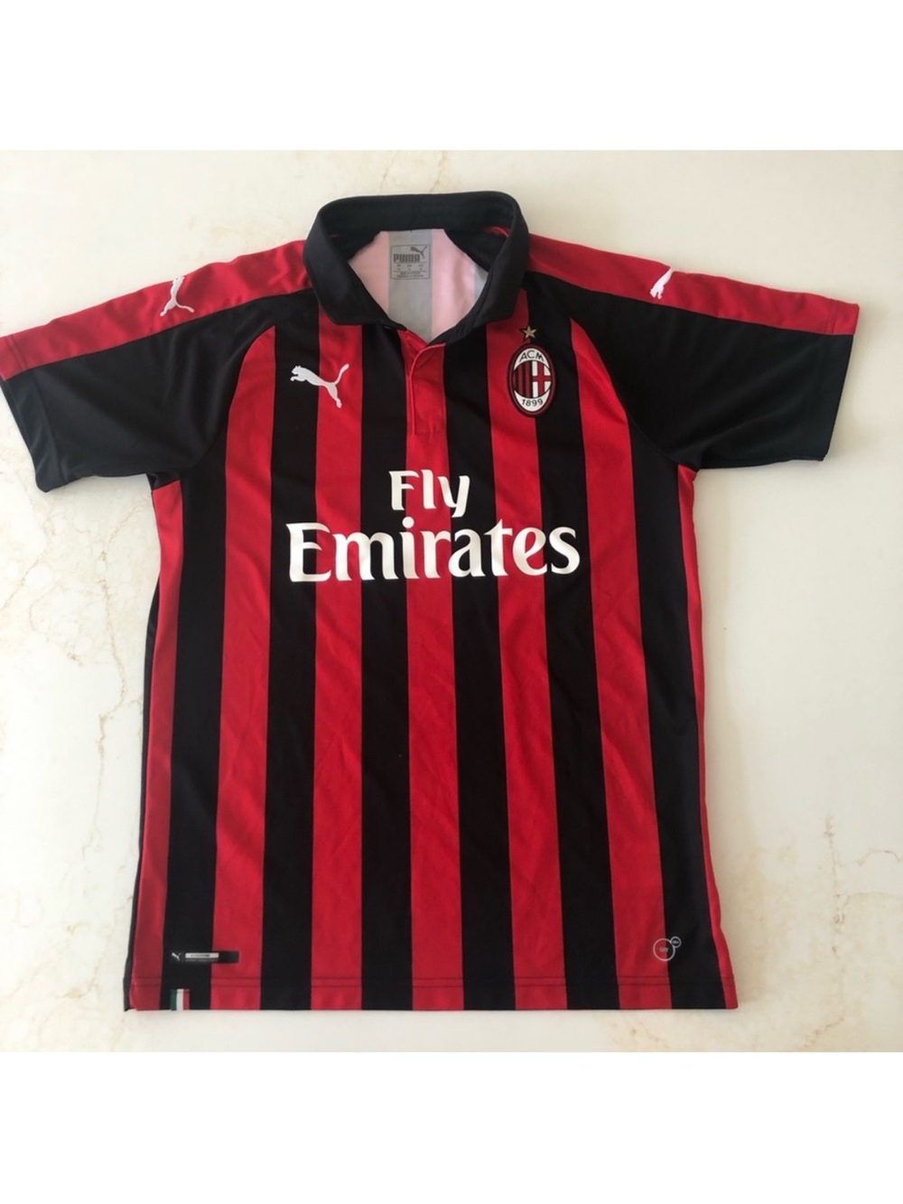 Puma Men’s AC Milan Red and Black Striped Soccer Jersey